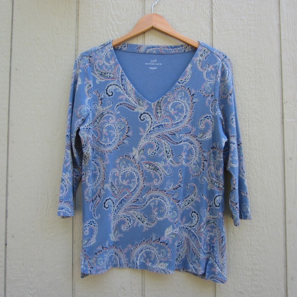 J. Jill Tops - J. Jill Shirt Womens Large Blue Paisley Pima Cotton 3/4 Sleeve comfy casual